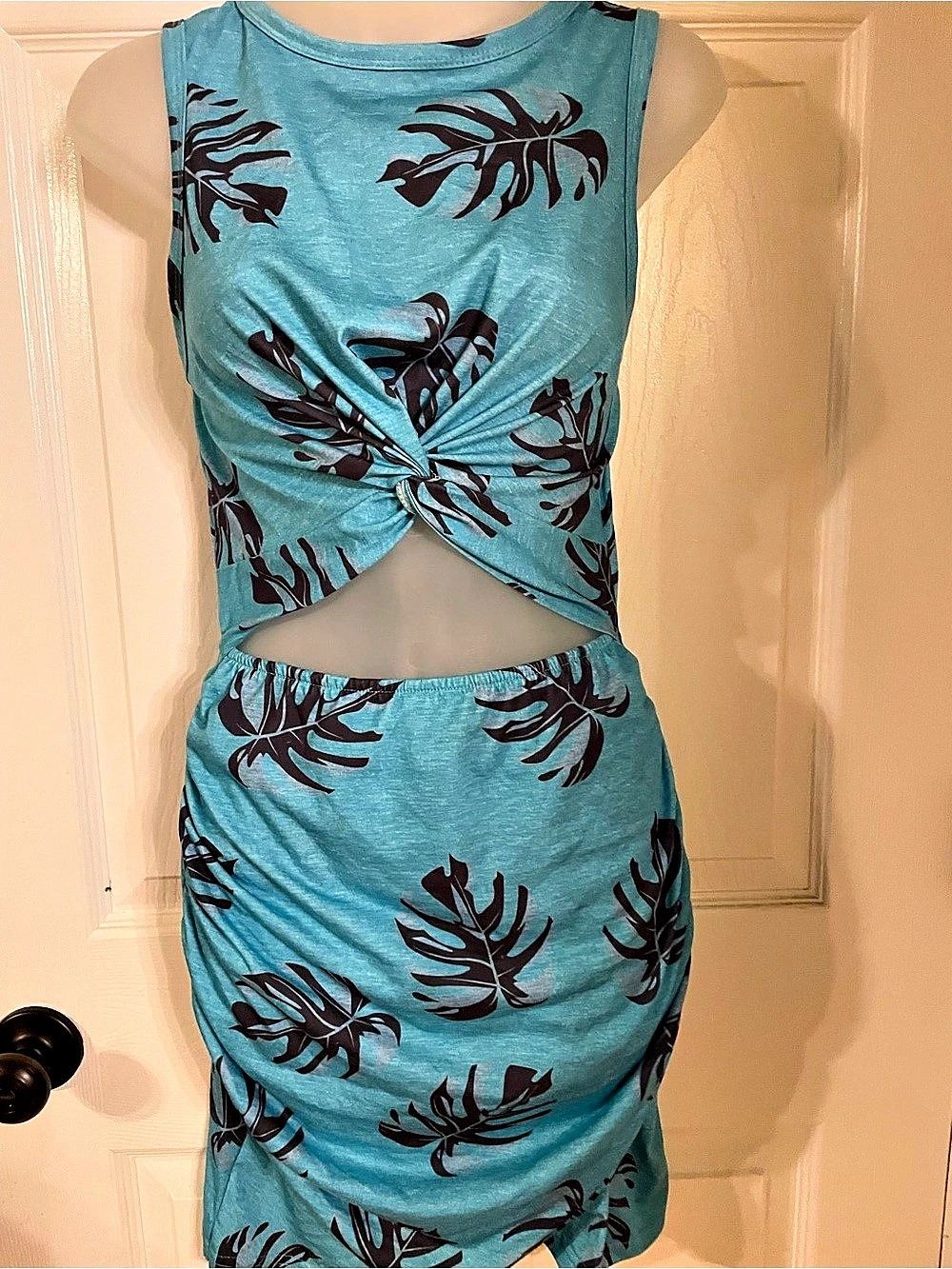 Floral Twist-Front Mini Dress in Blue & Brown Like New